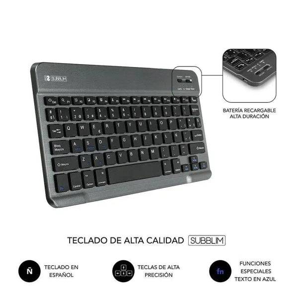 Subblim Tastiera Bluetooth Estraibile - Custodia Universale 9-10.1" - Design Ultrasottile - Supporto Regolabile - Accesso a Tutte le Funzioni - Sistema Magnetico - Resistente e Adattabile - Wireless - Bluetooth - Colore Nero