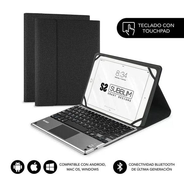 Subblim Tastiera Bluetooth Estraibile - Cover Universale 9-10.1" - Design Ultrasottile - Supporto Regolabile - Touchpad - Sistema Magnetico - Resistente e Adattabile - Wireless - Bluetooth - Colore Nero