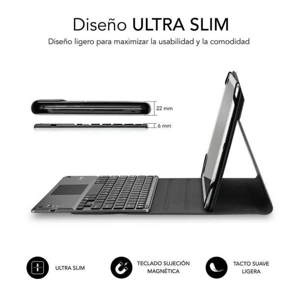 Subblim Tastiera Bluetooth Estraibile - Cover Universale 9-10.1" - Design Ultrasottile - Supporto Regolabile - Touchpad - Sistema Magnetico - Resistente e Adattabile - Wireless - Bluetooth - Colore Nero