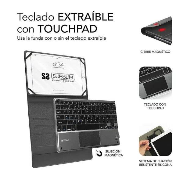 Subblim Tastiera Bluetooth Estraibile - Cover Universale 9-10.1" - Design Ultrasottile - Supporto Regolabile - Touchpad - Sistema Magnetico - Resistente e Adattabile - Wireless - Bluetooth - Colore Nero