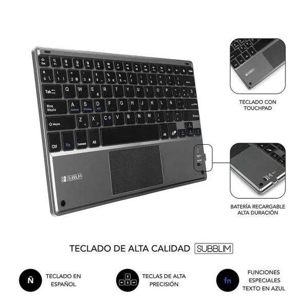 Subblim Tastiera Bluetooth Estraibile - Cover Universale 9-10.1" - Design Ultrasottile - Supporto Regolabile - Touchpad - Sistema Magnetico - Resistente e Adattabile - Wireless - Bluetooth - Colore Nero