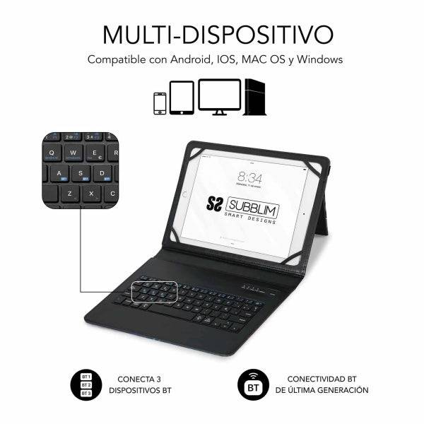 Subblim Keytab Pro Bluetooth Cover Universale 9-10.1" - Design Ultrasottile - Supporto Regolabile - Sistema Magnetico - Resistente e Adattabile - Wireless - Bluetooth - Colore Marmo Blu
