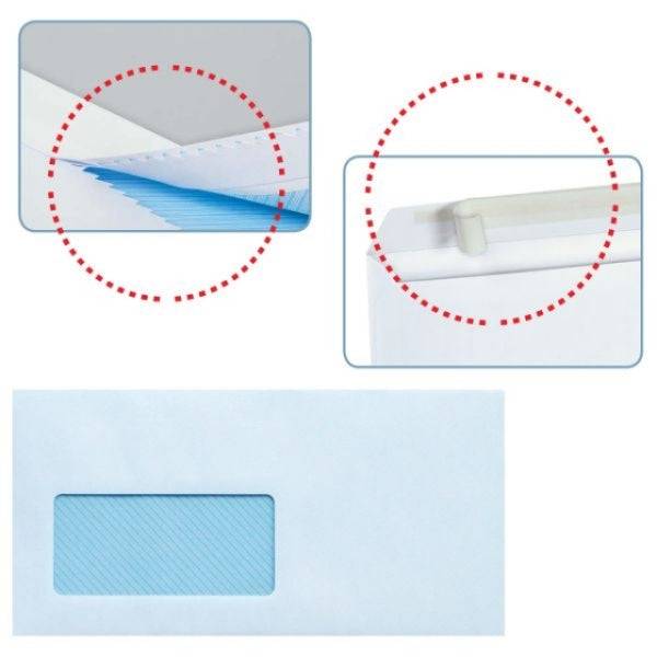 Sam Confezione da 500 Buste Americane in Carta Offset 90grs con Finestra a Sinistra - Misure 115x225mm - Speciale per Stampanti Laser - Autoadesiva con Striscia in Silicone - Colore Bianco
