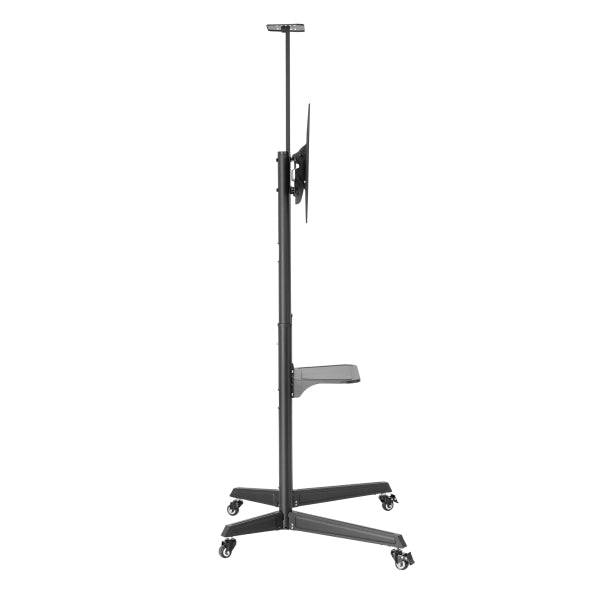 Ewent Supporto da Pavimento per TV fino a 70" - Ripiano Ausiliario - Altezza Regolabile - Gestione Cavi - VESA Massimo 600x400 - Peso Massimo 50kg - Ruote con Freno - 871x678x1966mm - Colore Nero