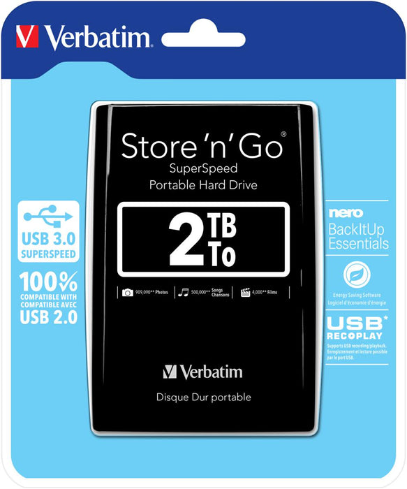 Disco Rigido Esterno Verbatim 2TB USB 3.0 Nero