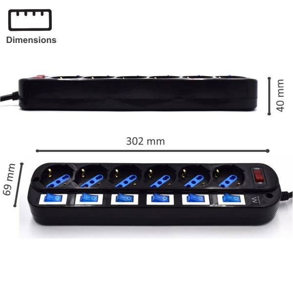 Ewent Ciabatta 6 Prese di Sicurezza - 6x Schuko 16A - Protezione da Sovratensioni - Interruttore On/Off Generale e Individuali - Protezione Bambini - Cavo 1.5m - Colore Nero