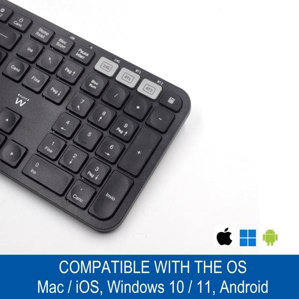 Ewent Tastiera Wireless - Modalità Risparmio Energetico - Disposizione Italiana QWERTY IT - 1x Batteria AAA (Inclusa) - Portata fino a 10m - Colore Nero