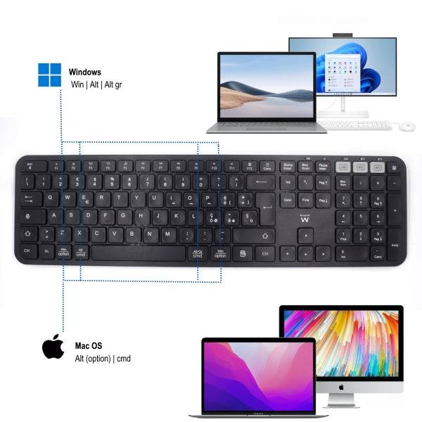 Ewent Tastiera Wireless - Modalità Risparmio Energetico - Disposizione Italiana QWERTY IT - 1x Batteria AAA (Inclusa) - Portata fino a 10m - Colore Nero