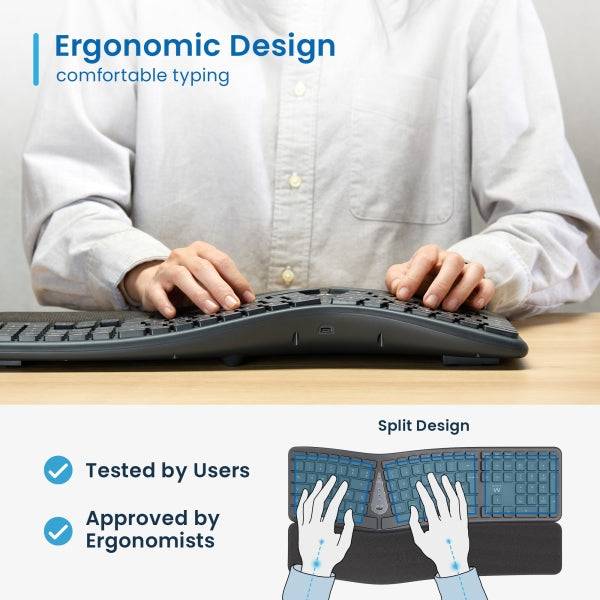 Ewent Tastiera Wireless - Ergonomica - Batteria Litio Ricaricabile 300mAh - Tasti Bassi Profilo e Silenziosi - Colore Nero