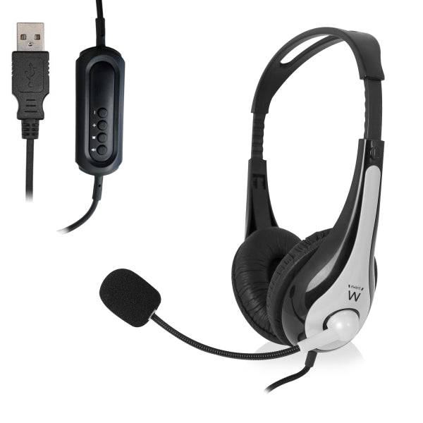 Ewent Cuffie Stereo USB - Microfono Integrato - Cavo Intrecciato Nylon 2m - Colore Nero/Grigio