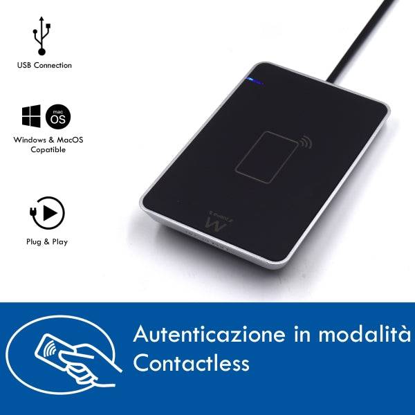 Lettore di Schede Intelligenti Ewent DNIe e NFC - Cavo 0,6m - Senza Contatto - Colore Nero