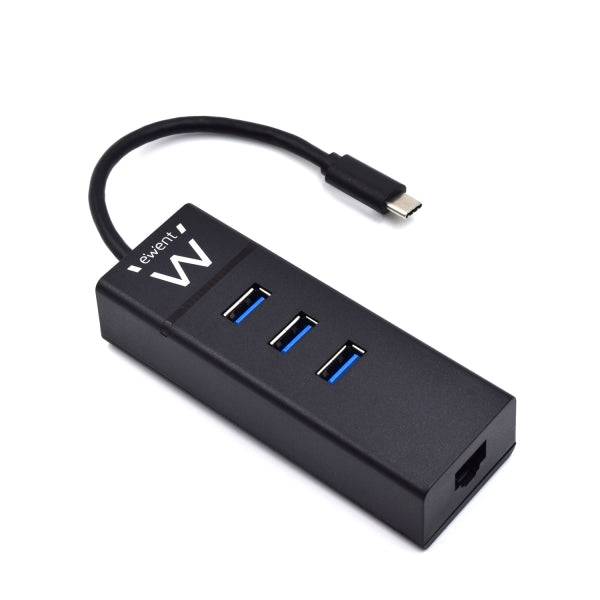 Ewent Hub USB-C 4 in 1 - 3x USB-A - 1x RJ45 - fino a 1000Mbps - Cavo 15cm - Colore Nero