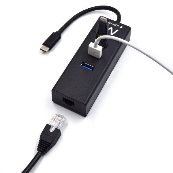 Ewent Hub USB-C 4 in 1 - 3x USB-A - 1x RJ45 - fino a 1000Mbps - Cavo 15cm - Colore Nero