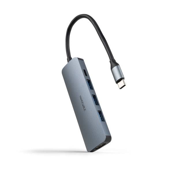 Nanocable HUB USB-C 5 in 1 - Convertitore USB-C 3.1 a 3 x USB-A 3.0 + USB-C PD 100W + HDMI - Alluminio - 18cm - Colore Grigio