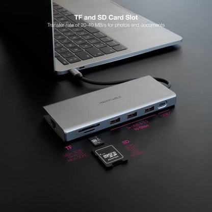 Nanocable HUB USB-C 12 in 1 - Convertitore USB-C 3.1 a 3 x USB-A 3.2 + 3 x USB-C 3.2 + USB-C PD 100W + 2 x HDMI 4K@60Hz + DP 4K@60Hz + RJ45 + TF + SD + Jack Audio 3,5 - Alluminio - 18cm - Colore Grigio