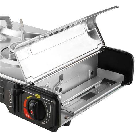 Muvip Cucina a Gas Portatile 2 Fuochi - Doppia Bombola - Accensione Automatica - Bruciatore in Alluminio - Valvola Doppio Sigillo - Protezione Sovratensione - Piastra Barbecue + Valigetta di Trasporto