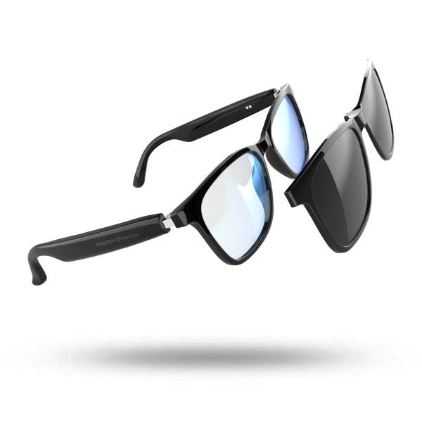 Energy Sistem RayFlex Music Occhiali Bluetooth - Lenti Anti Luce Blu + Lenti Magnetici Polarizzati con Protezione UV400 - Riproduzione Musicale - Microfono e Assistente Vocale - IPX5 - Controllo Tattile - Colore Nero