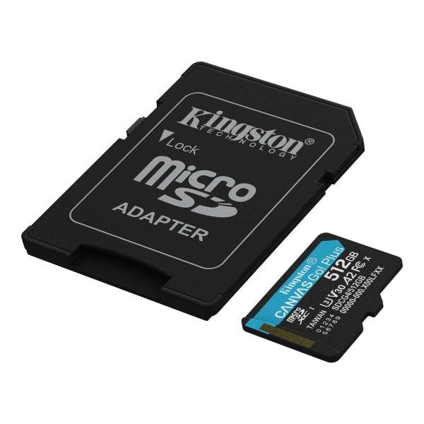 Kingston Tarjeta Micro SDXC 512GB UHS-I U3 V30 Clase 10 200MB/s Canvas Go Plus con Adaptador