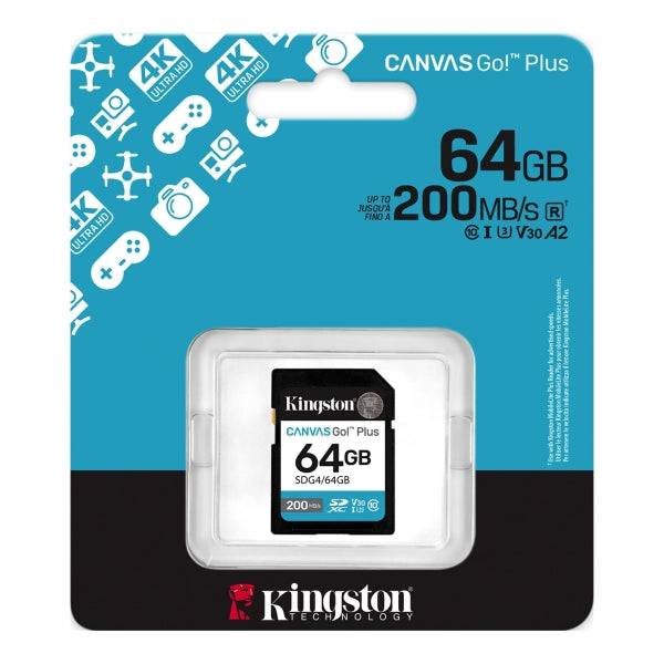 Kingston Scheda SDXC 64GB UHS-I U3 V30 Classe 10 200MB/s Canvas Go Plus