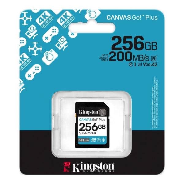 Kingston Tarjeta SDXC 256GB UHS-I U3 V30 Clase 10 200MB/s Canvas Go Plus