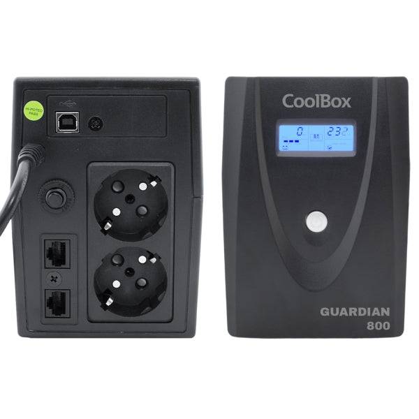 Coolbox Guardian3 SAI 800VA UPS 480W - 2x Schuko - USB - RJ45 - Protezione Completa da Picchi di Tensione e Interruzioni di Alimentazione - Display LCD