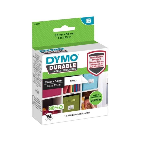 Dymo Durable Confezione 160 Etichette Originali per Etichettatrice - Testo Nero su Fondo Bianco - 25mmx54mm - 2112283