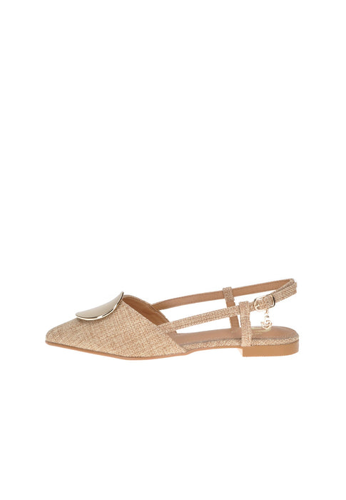 Decollete Aperto Dietro Mika Tessuto con Cinturino Applicazioni in Metallo Sottopiede Imbottito Pelle Tacco 2 cm