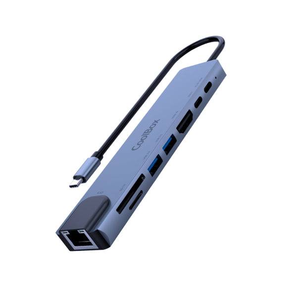 CoolBox MiniDock C81 USB-C - 1x HDMI 4K, 2x USB 3.2 Gen1, 1x USB-C PD, 1x USB-C, 1x SD, 1xMicroSD/TF, 1x RJ45 10/100/1000 - Compatibile con PC, MAC e Console - Alluminio - Colore Grigio