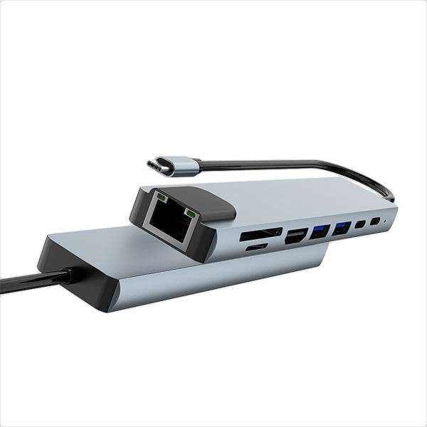 CoolBox MiniDock C81 USB-C - 1x HDMI 4K, 2x USB 3.2 Gen1, 1x USB-C PD, 1x USB-C, 1x SD, 1xMicroSD/TF, 1x RJ45 10/100/1000 - Compatibile con PC, MAC e Console - Alluminio - Colore Grigio