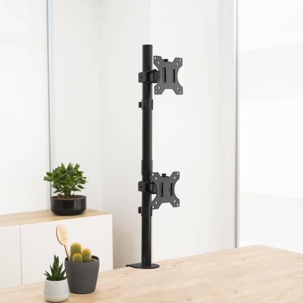 Tooq Supporto Tavolo per 2 Monitor in Verticale 13"-32" - Girevole e Inclinabile - Peso Max 8kg per Braccio - VESA 100x100mm