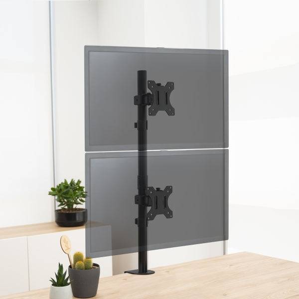 Tooq Supporto Tavolo per 2 Monitor in Verticale 13"-32" - Girevole e Inclinabile - Peso Max 8kg per Braccio - VESA 100x100mm