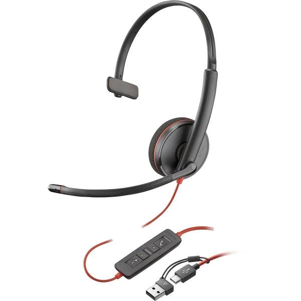 HP Poly Blackwire 3210 USB-C/USB-A Auricolare Monoaurale con Microfono - Cuscinetto Imbottito - Controlli su Cavo
