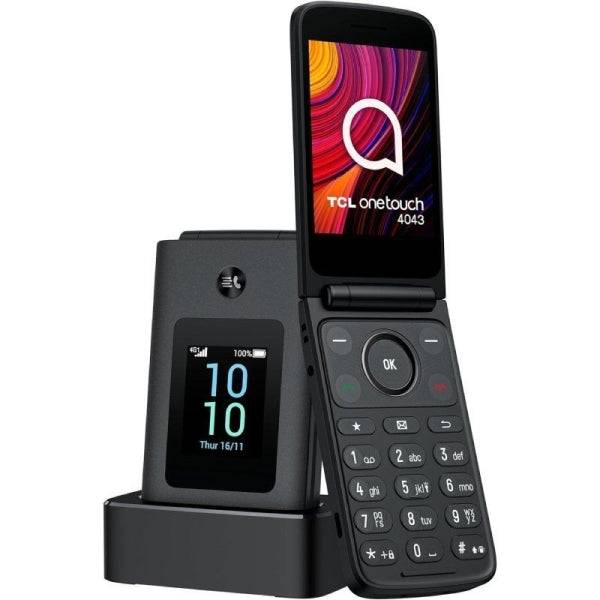 TCL One Touch 4043 Telefono Cellulare Schermo Principale 3.2", Secondario 1.77" Bluetooth 5.0 - Fotocamera 2MP - Base di Ricarica - Colore Grigio Scuro