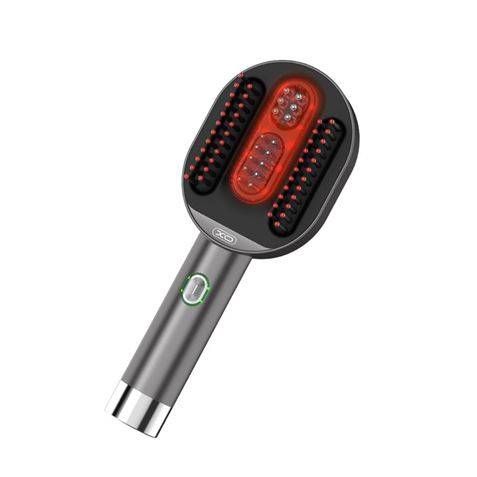 XO FG12 Asciugacapelli con Spazzola e Funzione Massaggio - Potenza 5W - Batteria 1500mAh - Terapia Luce Rossa - Colore Grigio