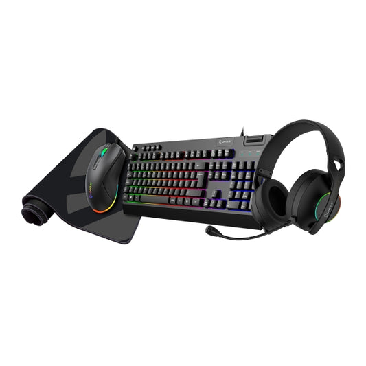 Unykach Pack Gaming NOVA 4in1 USB Tastiera Multimediale + Mouse 7200dpi + Cuffie con Microfono + Tappetino XL - Tastiera Italiana - Colore Nero