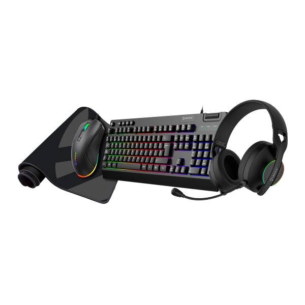 Unykach Pack Gaming NOVA 4in1 USB Tastiera Multimediale + Mouse 7200dpi + Cuffie con Microfono + Tappetino XL - Tastiera Italiana - Colore Nero