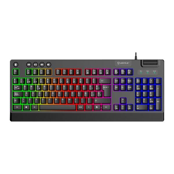 Unykach Pack Gaming NOVA 4in1 USB Tastiera Multimediale + Mouse 7200dpi + Cuffie con Microfono + Tappetino XL - Tastiera Italiana - Colore Nero