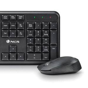 NGS Kit Tastiera Wireless e Mouse Wireless 1200dpi - 12 Tasti Multimediali - Indicatori LED - Colore Nero