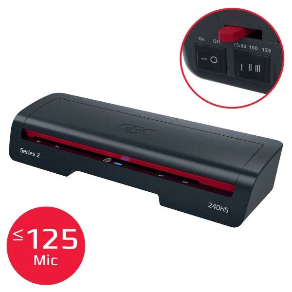 GBC 240HS Home Office A3 Plastificatrice - Riscaldamento 2 Minuti - Da Documenti Identità fino a Documenti A3 - Compatibile Buste 75 a 125 Micron - Colore Nero/Rosso