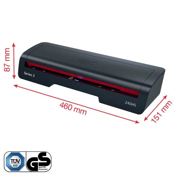GBC 240HS Home Office A3 Plastificatrice - Riscaldamento 2 Minuti - Da Documenti Identità fino a Documenti A3 - Compatibile Buste 75 a 125 Micron - Colore Nero/Rosso