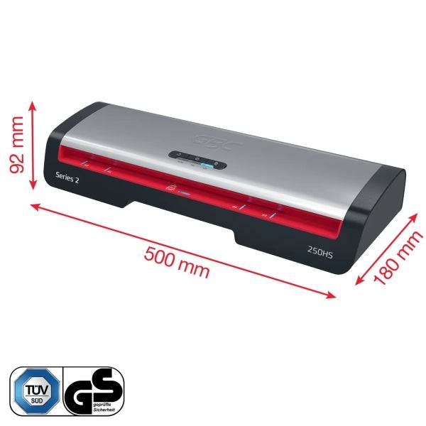 GBC 250HS Home Office A3 Plastificatrice - Riscaldamento in 1 Minuto - Da Documenti di Identità a Documenti A3 - Compatibile con Buste da 75 a 125 Micron - Colore Nero/Argento