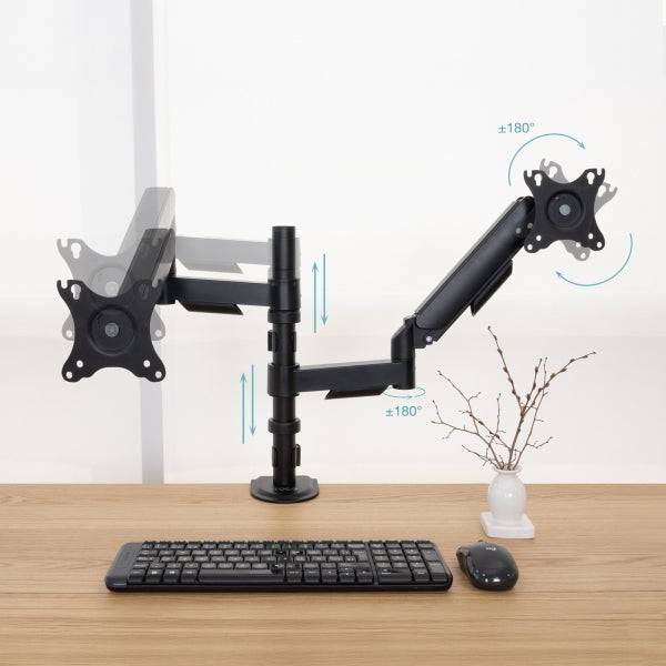 Tooq Supporto da Tavolo con Bracci Articolati per 2 Monitor 17"-32" - Regolabile in Altezza, Girevole e Inclinabile - Gestione Cavi - Peso Max 9kg per Braccio - VESA 100x100mm