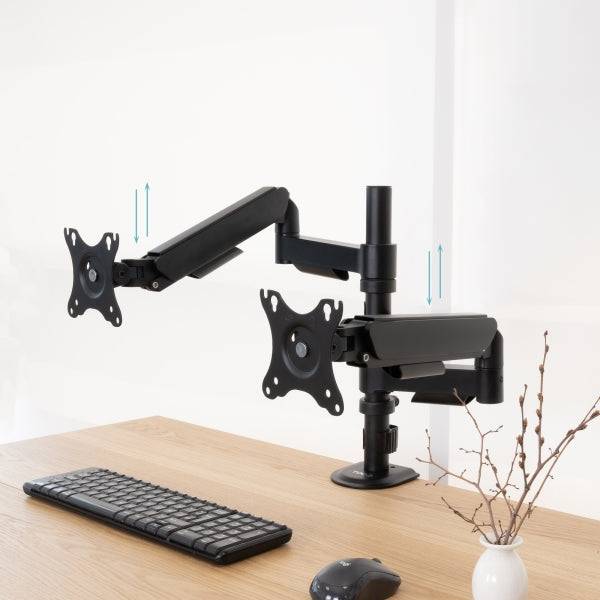 Tooq Supporto da Tavolo con Bracci Articolati per 2 Monitor 17"-32" - Regolabile in Altezza, Girevole e Inclinabile - Gestione Cavi - Peso Max 9kg per Braccio - VESA 100x100mm