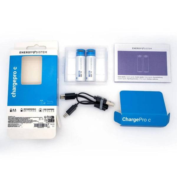 Energy Sistem Charge Pro C Confezione 2 Pile Ricaricabili USB-C - 3405mWh - 2270mAh - AA - 2,5V - Ricarica via USB-C