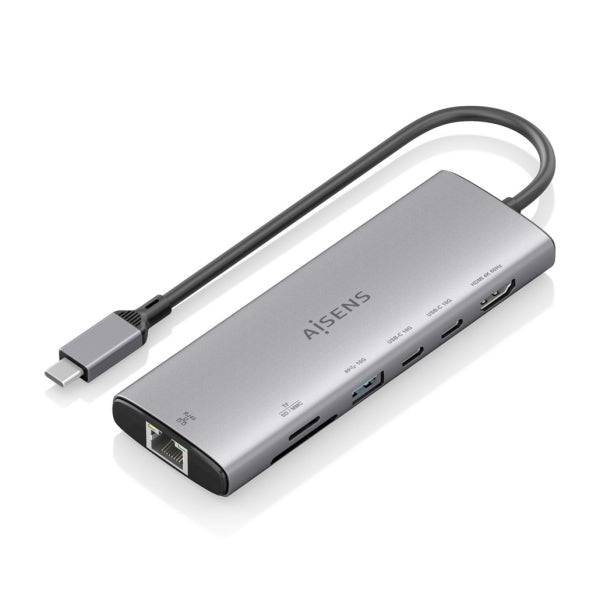 Aisens USB-C Dock 7 in 1 - USB-C a 1xHDMI - 1xRJ45 - 1xUSB-A 10G - 2xUSB-C 10G - 1xSD - 1xMicroSD - 20cm - Colore Grigio