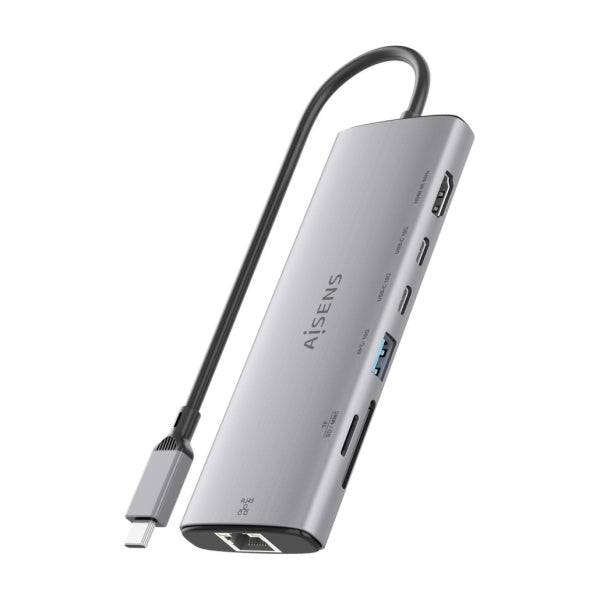 Aisens USB-C Dock 7 in 1 - USB-C a 1xHDMI - 1xRJ45 - 1xUSB-A 10G - 2xUSB-C 10G - 1xSD - 1xMicroSD - 20cm - Colore Grigio