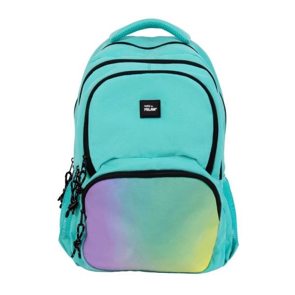 Milan Sunset Zaino Scolastico 25L - Tasche Laterali in Rete - Scomparto Interno per Portatile - 4 Cerniere - 46,5x30x17cm - Colore Verde