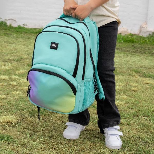 Milan Sunset Zaino Scolastico 25L - Tasche Laterali in Rete - Scomparto Interno per Portatile - 4 Cerniere - 46,5x30x17cm - Colore Verde