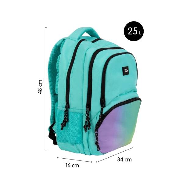 Milan Sunset Zaino Scolastico 25L - Tasche Laterali in Rete - Scomparto Interno per Portatile - 4 Cerniere - 46,5x30x17cm - Colore Verde
