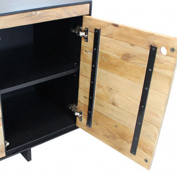 Mobile in pino riciclato con 3 cassetti e 2 ante, 150x48x76 cm